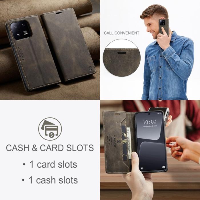 AUTSPACE - AUTSPACE Xiaomi 13 Pro 5G Wallet Fodral Äkta läder - Kaffe