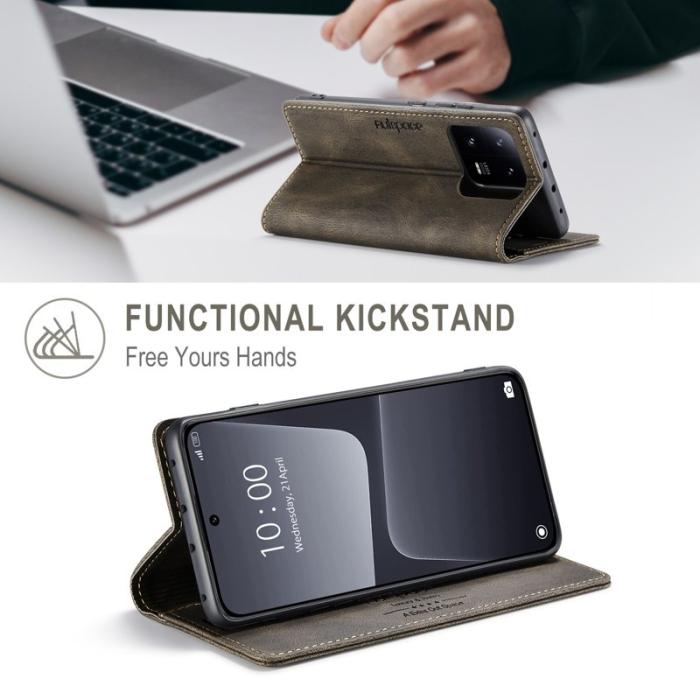 AUTSPACE - AUTSPACE Xiaomi 13 Pro 5G Wallet Fodral Äkta läder - Kaffe