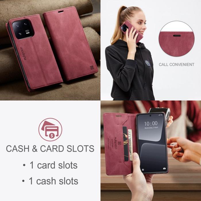 AUTSPACE - AUTSPACE Xiaomi 13 Pro 5G Wallet Fodral Äkta läder - Röd