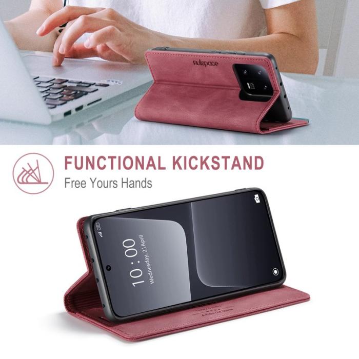 AUTSPACE - AUTSPACE Xiaomi 13 Pro 5G Wallet Fodral Äkta läder - Röd