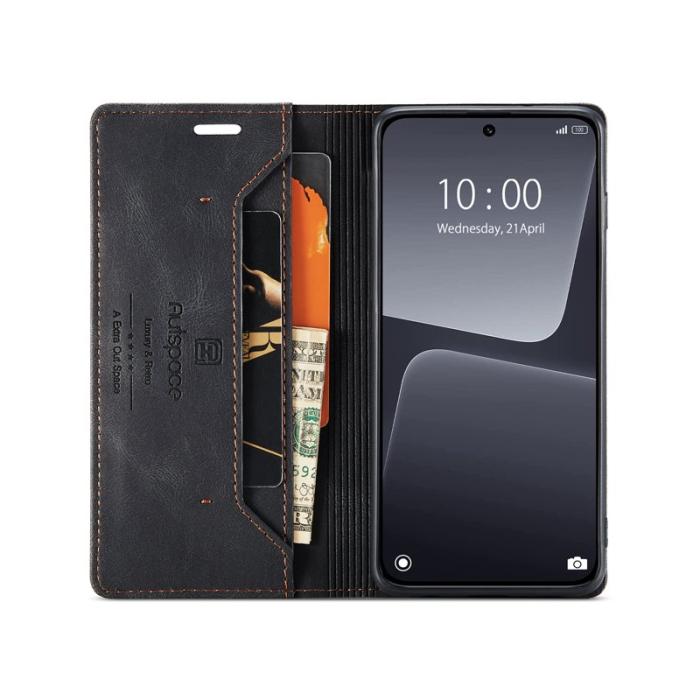 AUTSPACE - AUTSPACE Xiaomi 13 Pro 5G Wallet Fodral Äkta läder - Svart