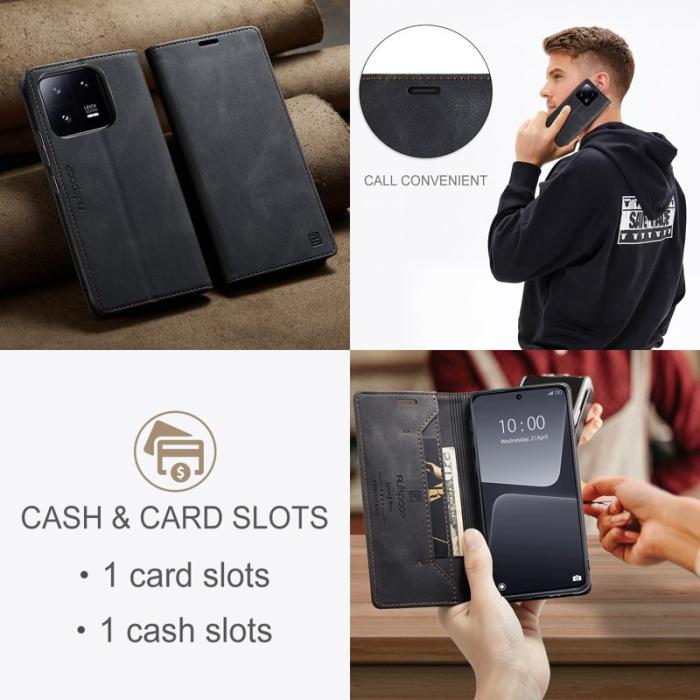 AUTSPACE - AUTSPACE Xiaomi 13 Pro 5G Wallet Fodral Äkta läder - Svart