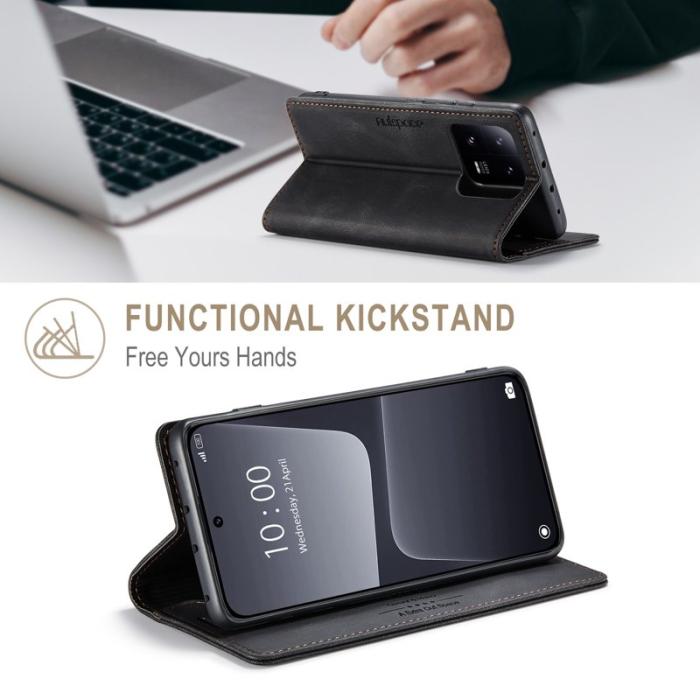 AUTSPACE - AUTSPACE Xiaomi 13 Pro 5G Wallet Fodral Äkta läder - Svart