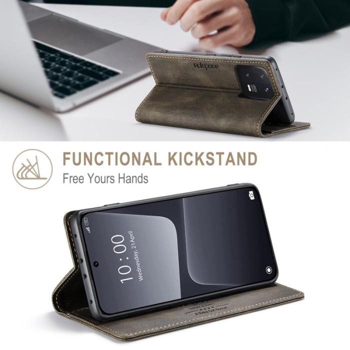 AUTSPACE - AUTSPACE Xiaomi 13 Wallet Fodral Äkta läder - Kaffe