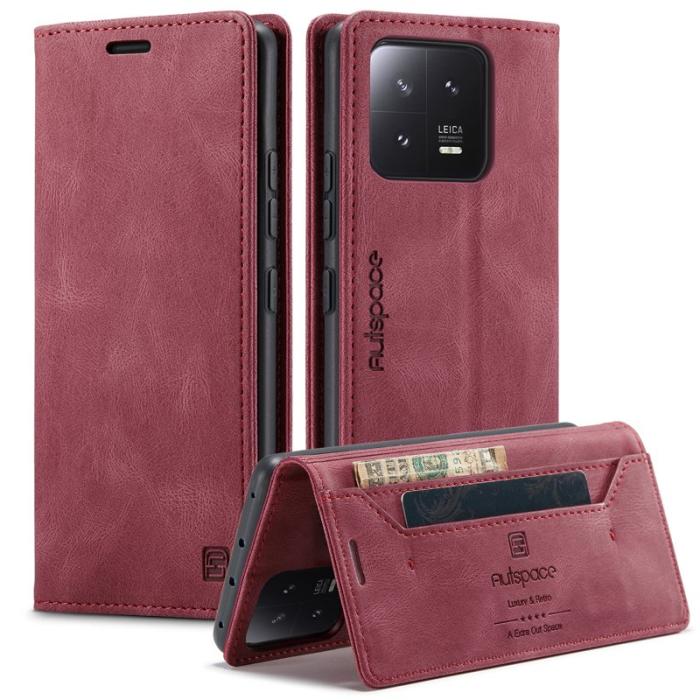 AUTSPACE - AUTSPACE Xiaomi 13 Wallet Fodral Äkta läder - Röd