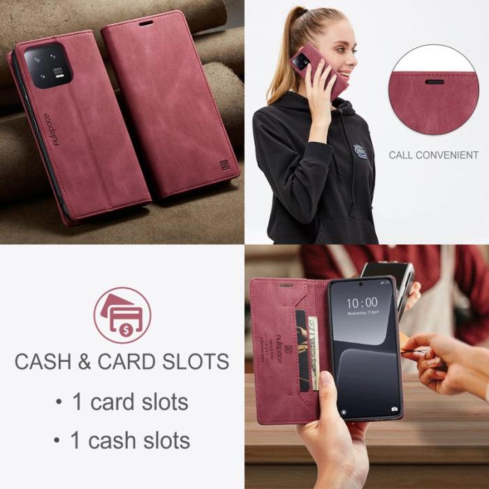 AUTSPACE - AUTSPACE Xiaomi 13 Wallet Fodral Äkta läder - Röd