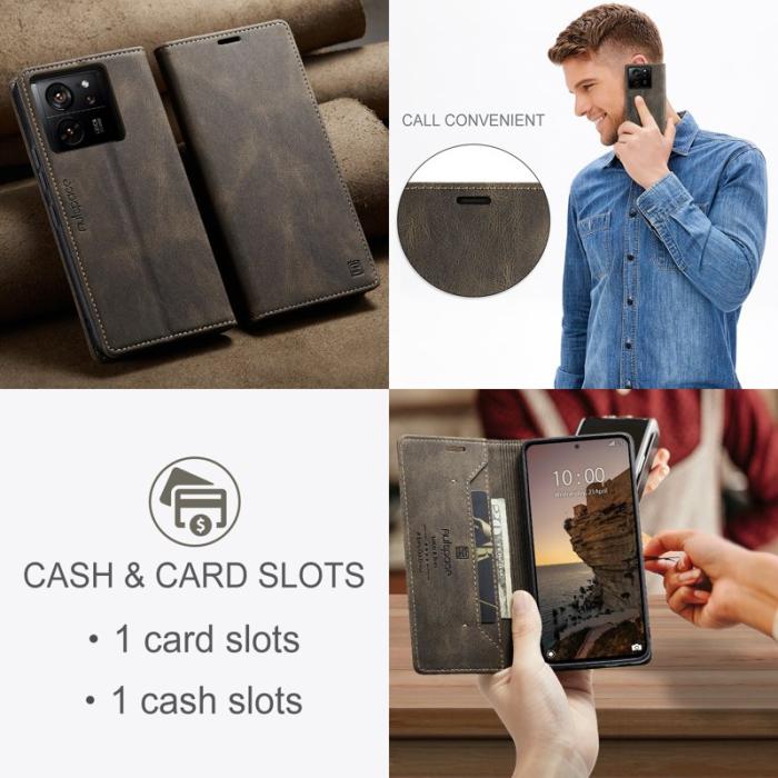 AUTSPACE - AUTSPACE Xiaomi 13T Pro Wallet Fodral Äkta läder - Kaffe