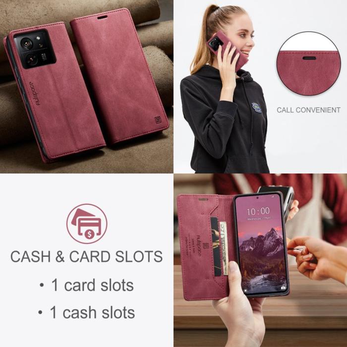 AUTSPACE - AUTSPACE Xiaomi 13T Pro Wallet Fodral Äkta läder - Röd