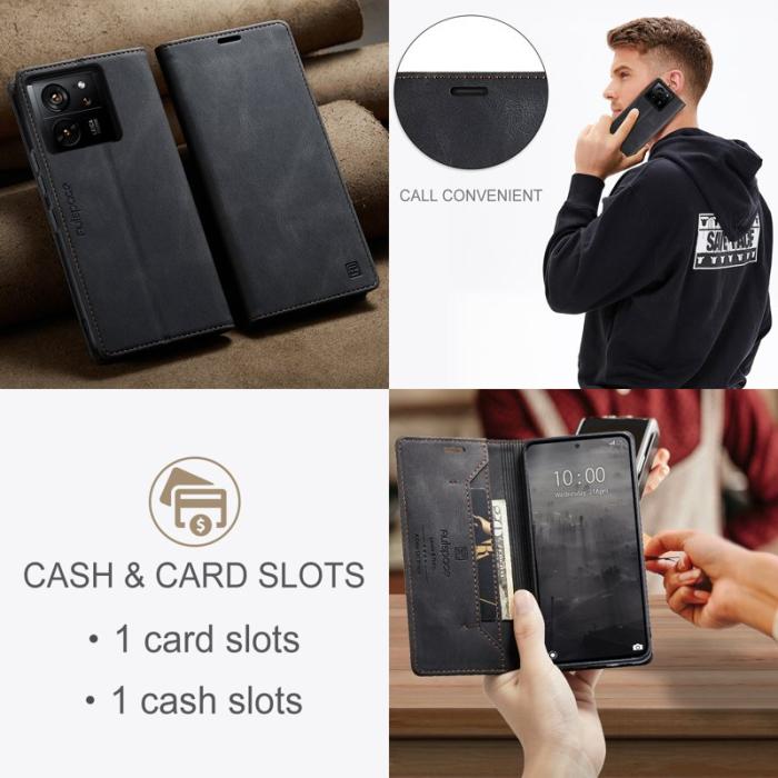 AUTSPACE - AUTSPACE Xiaomi 13T Pro Wallet Fodral Äkta läder - Svart