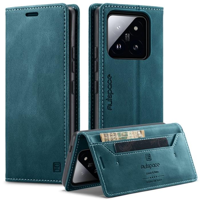 AUTSPACE - AUTSPACE Xiaomi 14 Pro Wallet Fodral Äkta läder - Blå