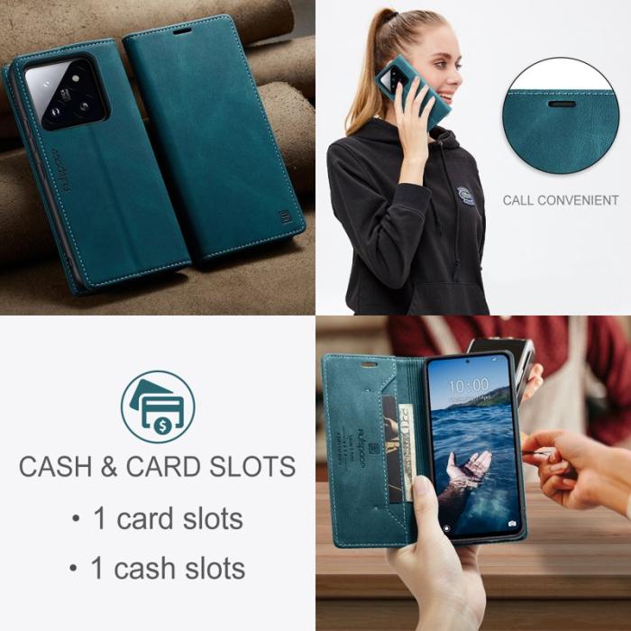 AUTSPACE - AUTSPACE Xiaomi 14 Pro Wallet Fodral Äkta läder - Blå