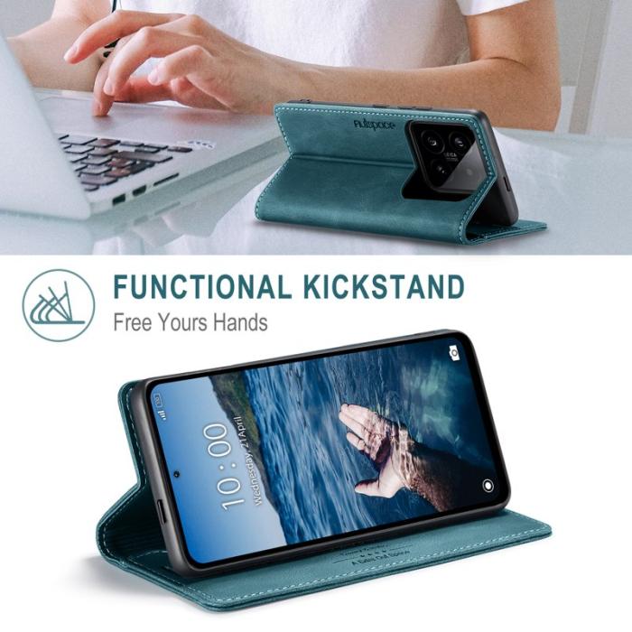 AUTSPACE - AUTSPACE Xiaomi 14 Pro Wallet Fodral Äkta läder - Blå
