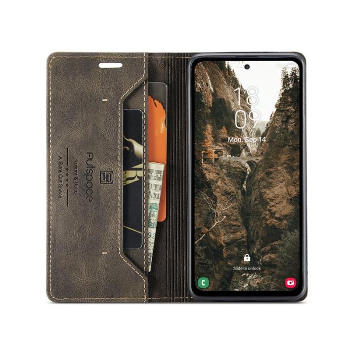 AUTSPACE - AUTSPACE Xiaomi 14 Pro Wallet Fodral Äkta läder - Kaffe