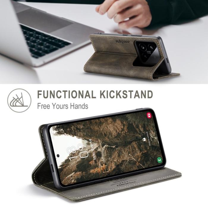 AUTSPACE - AUTSPACE Xiaomi 14 Pro Wallet Fodral Äkta läder - Kaffe