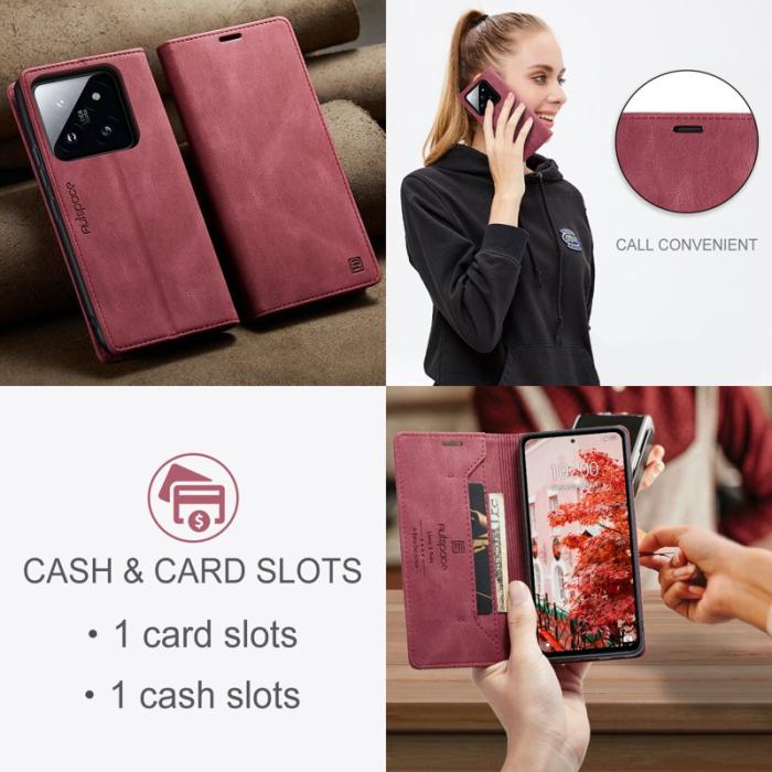 AUTSPACE - AUTSPACE Xiaomi 14 Pro Wallet Fodral Äkta läder - Röd