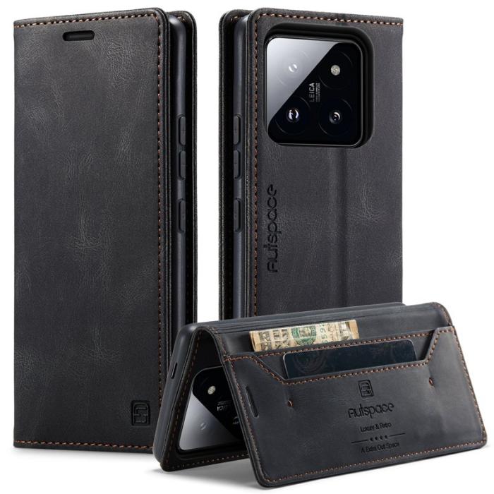 AUTSPACE - AUTSPACE Xiaomi 14 Pro Wallet Fodral Äkta läder - Svart