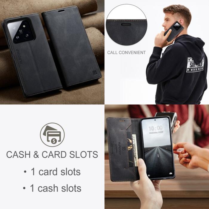 AUTSPACE - AUTSPACE Xiaomi 14 Pro Wallet Fodral Äkta läder - Svart