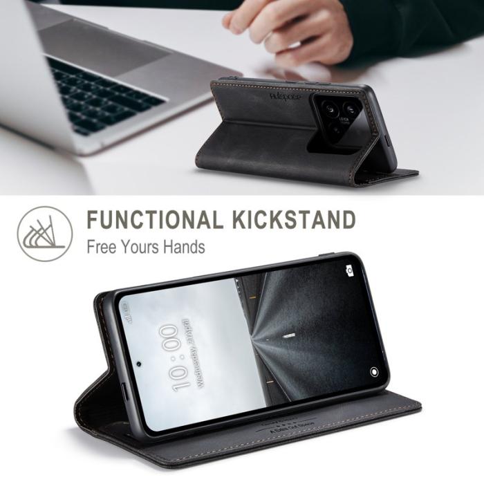 AUTSPACE - AUTSPACE Xiaomi 14 Pro Wallet Fodral Äkta läder - Svart