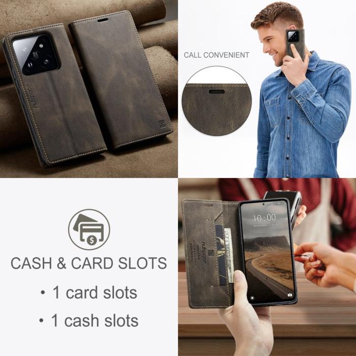 AUTSPACE - AUTSPACE Xiaomi 14 Wallet Fodral Äkta läder - Kaffe
