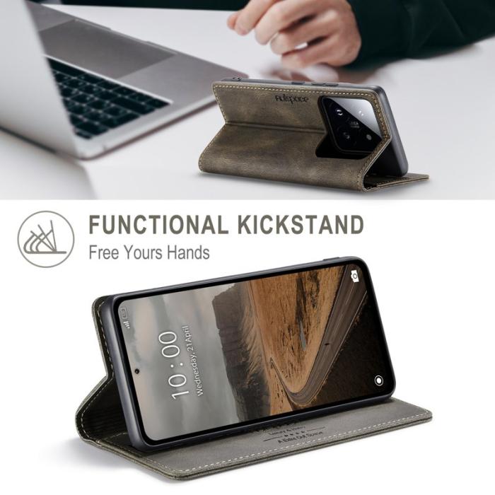 AUTSPACE - AUTSPACE Xiaomi 14 Wallet Fodral Äkta läder - Kaffe