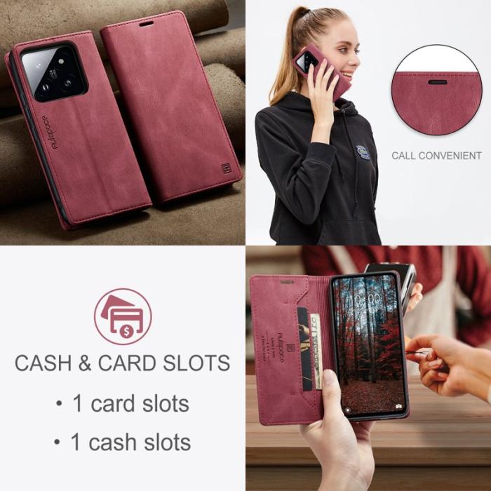 AUTSPACE - AUTSPACE Xiaomi 14 Wallet Fodral Äkta läder - Röd