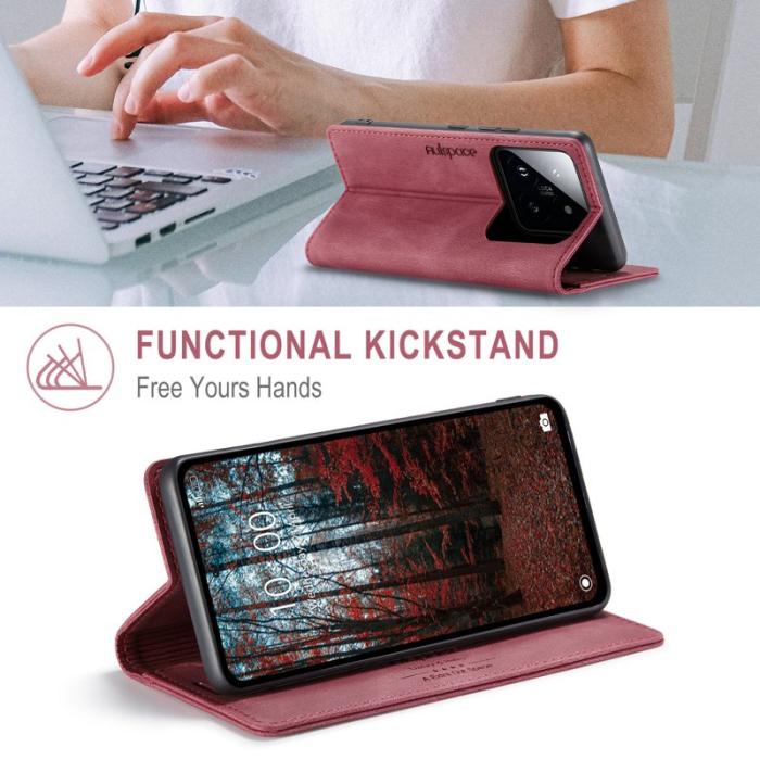 AUTSPACE - AUTSPACE Xiaomi 14 Wallet Fodral Äkta läder - Röd