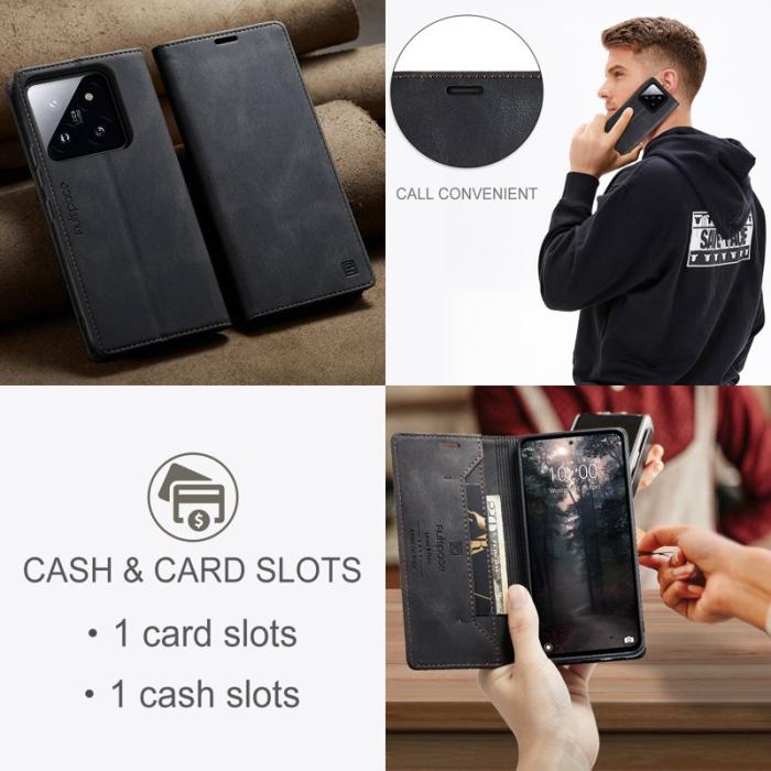 AUTSPACE - AUTSPACE Xiaomi 14 Wallet Fodral Äkta läder - Svart