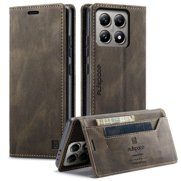 AUTSPACE - AUTSPACE Xiaomi 14T Wallet Fodral Äkta läder - Kaffe