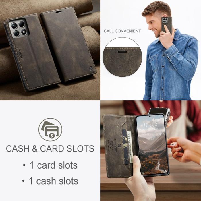 AUTSPACE - AUTSPACE Xiaomi 14T Wallet Fodral Äkta läder - Kaffe