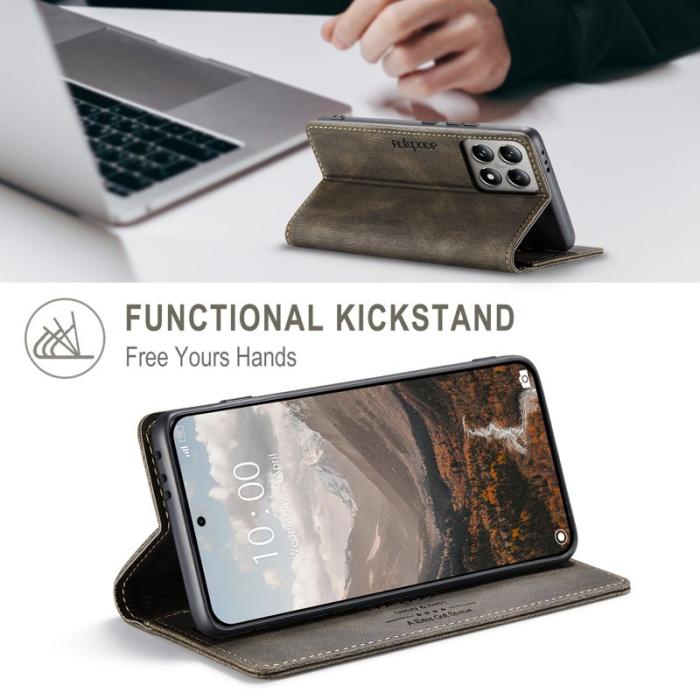 AUTSPACE - AUTSPACE Xiaomi 14T Wallet Fodral Äkta läder - Kaffe