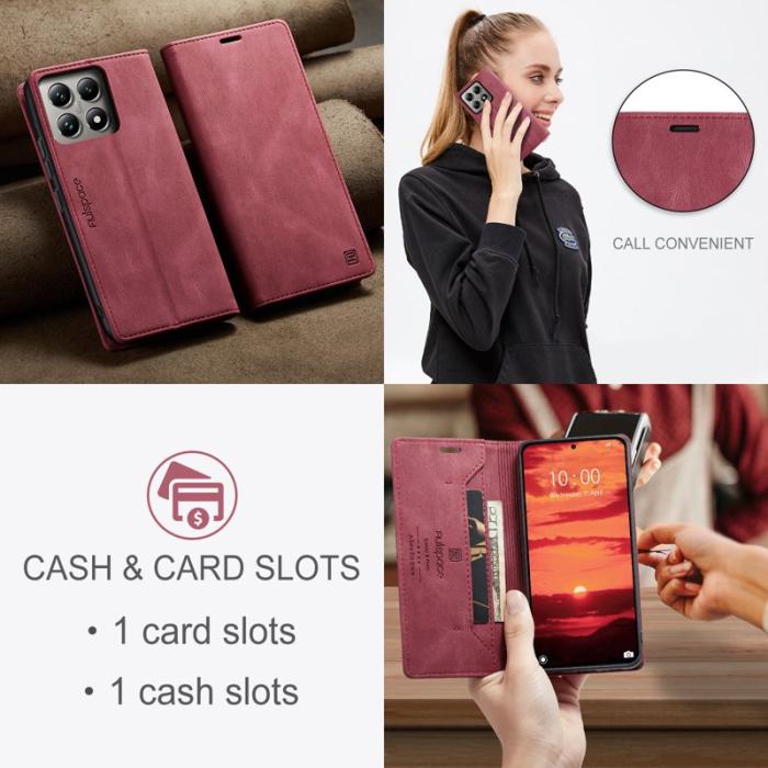 AUTSPACE - AUTSPACE Xiaomi 14T Wallet Fodral Äkta läder - Röd