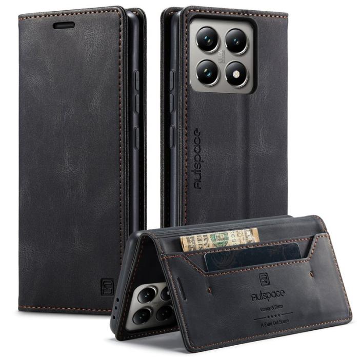 AUTSPACE - AUTSPACE Xiaomi 14T Walletfodral Äkta läder - Svart