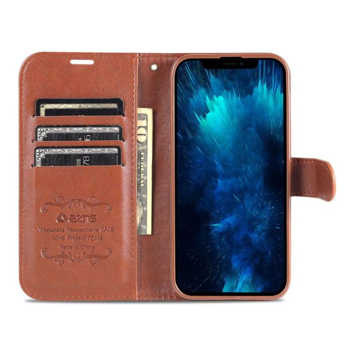 AZNS - AZNS Flip Wallet Fodral iPhone 14 Pro PU Läder - Brun