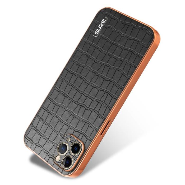 AZNS - AZNS iPhone 11 Pro Fodral Crocodile Textur PU+TPU - Svart