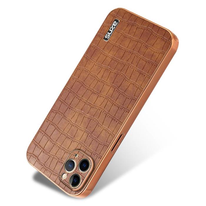 AZNS - AZNS iPhone 11 Pro Max Fodral Crocodile Textur PU+TPU - Brun