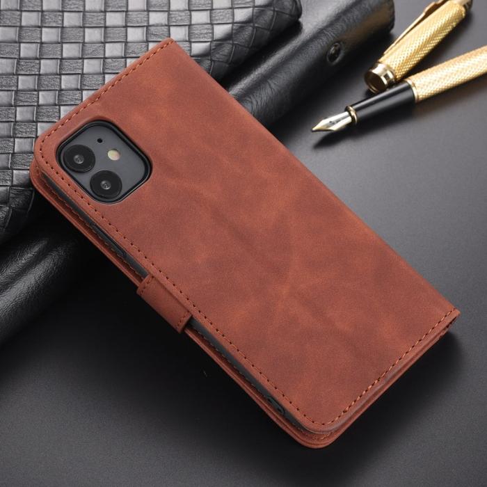 AZNS - AZNS iPhone 12/12 Pro Skal PU Läder - Ställfunktion - Brun