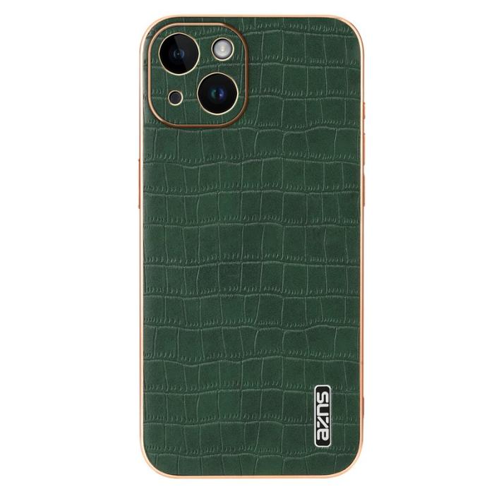 AZNS - AZNS iPhone 13 Fodral Crocodile Textur Äkta Läder - Grön
