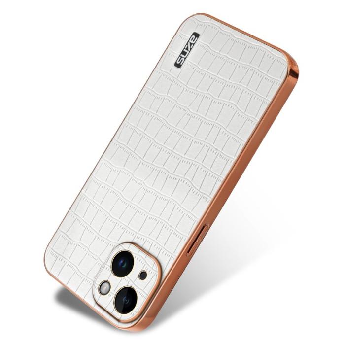 AZNS - AZNS iPhone 13 Fodral Crocodile Textur Äkta Läder - Vit