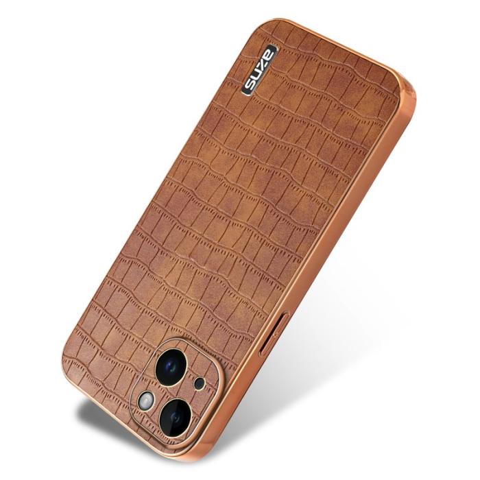 AZNS - AZNS iPhone 13 Fodral Crocodile Textur Läder + TPU - Brun