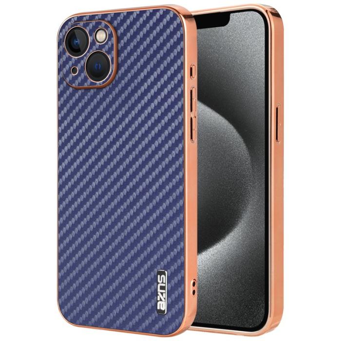 AZNS - AZNS iPhone 13 Fodral Electroplating Carbon Fiber PU+TPU - Blå