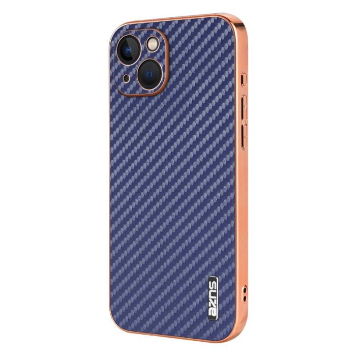 AZNS - AZNS iPhone 13 Fodral Electroplating Carbon Fiber PU+TPU - Blå