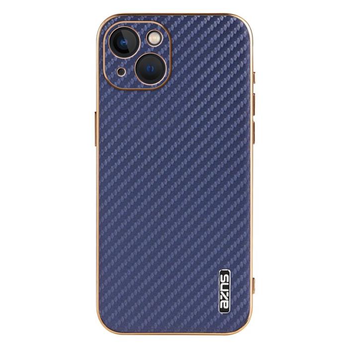 AZNS - AZNS iPhone 13 Fodral Electroplating Carbon Fiber PU+TPU - Blå