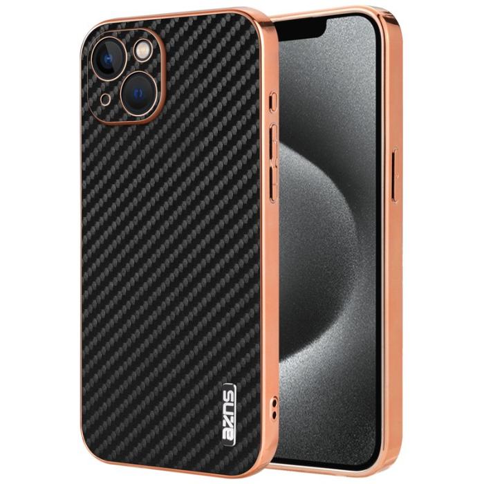 AZNS - AZNS iPhone 13 Fodral Electroplating Carbon Fiber PU+TPU - Svart