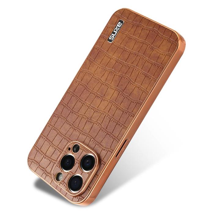AZNS - AZNS iPhone 13 Pro Fodral Äkta läder - Krokodilstruktur - Brun
