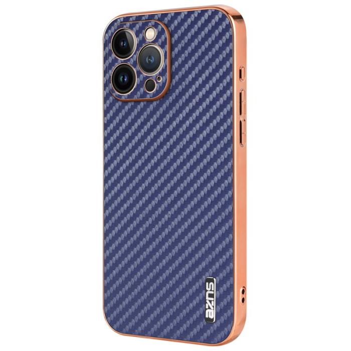 AZNS - AZNS iPhone 13 Pro Fodral Electroplating Carbon Fiber PU+TPU - Blå