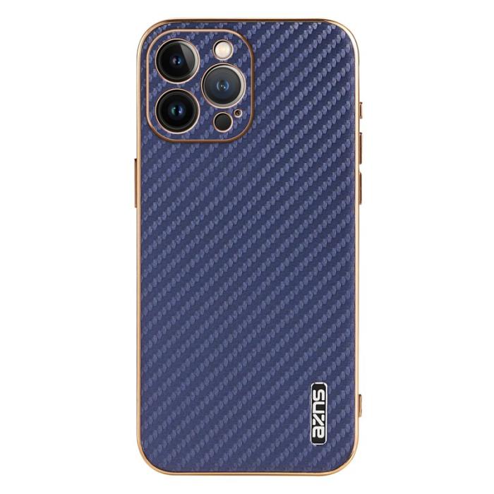 AZNS - AZNS iPhone 13 Pro Fodral Electroplating Carbon Fiber PU+TPU - Blå