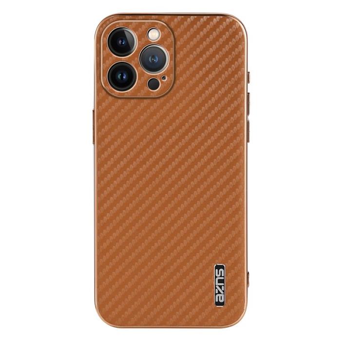 AZNS - AZNS iPhone 13 Pro Fodral Electroplating Carbon Fiber PU+TPU - Brun