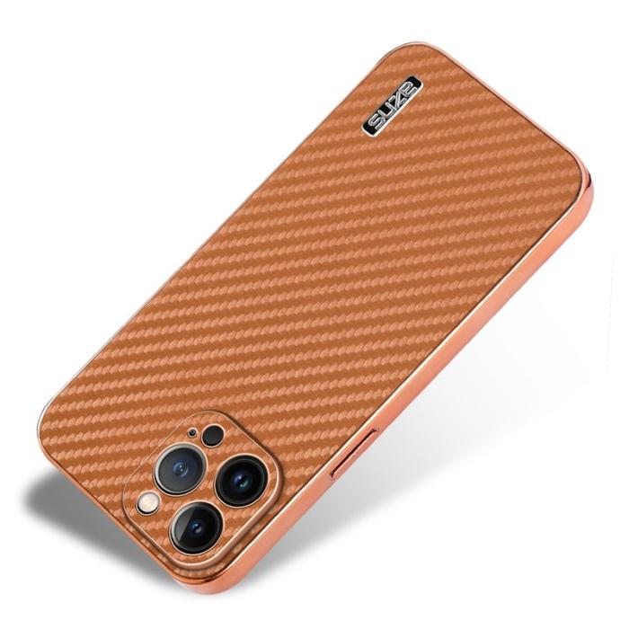 AZNS - AZNS iPhone 13 Pro Fodral Electroplating Carbon Fiber PU+TPU - Brun