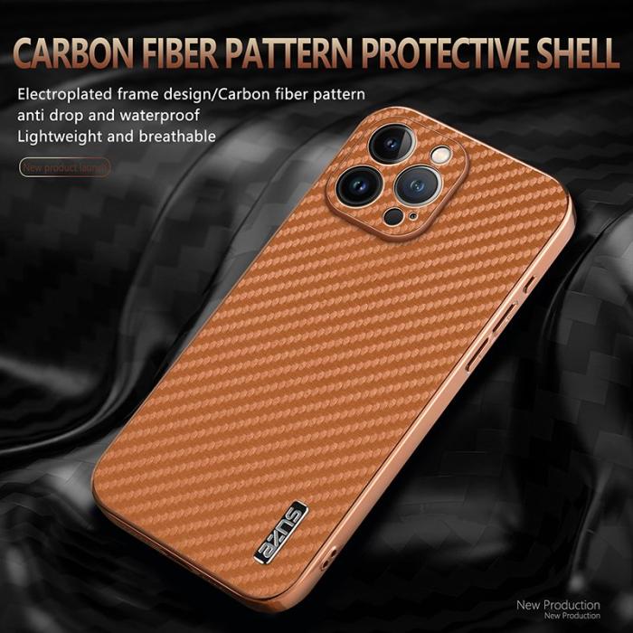 AZNS - AZNS iPhone 13 Pro Fodral Electroplating Carbon Fiber PU+TPU - Brun