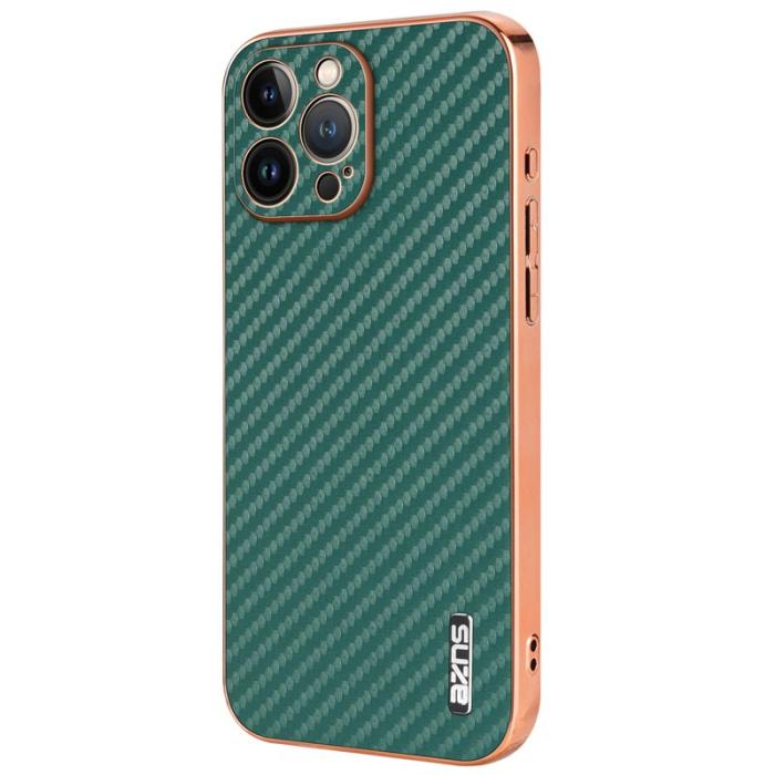 AZNS - AZNS iPhone 13 Pro Fodral Electroplating Carbon Fiber PU+TPU - Grön